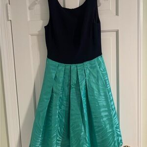 Theia Teal and Navy Formal Dress